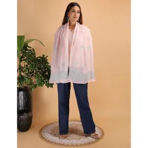 Shwet Women Peach Chikankari Chanderi Stole