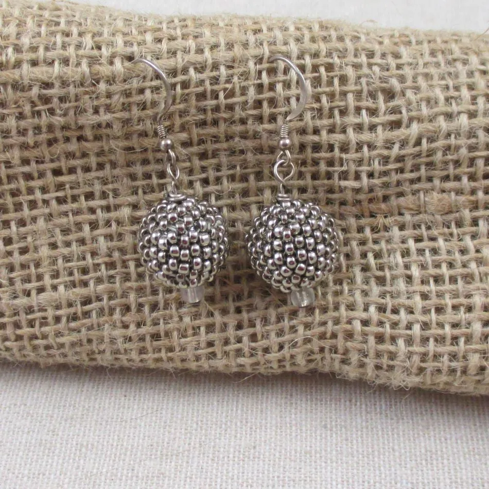 Silver Bead Ball Elegant Drop Earrings