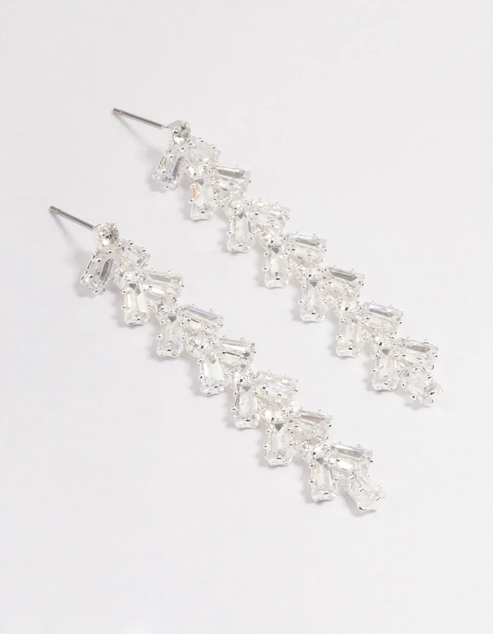 Silver Plated Cubic Zirconia Baguette Vine Drop Earrings