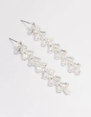 Silver Plated Cubic Zirconia Baguette Vine Drop Earrings