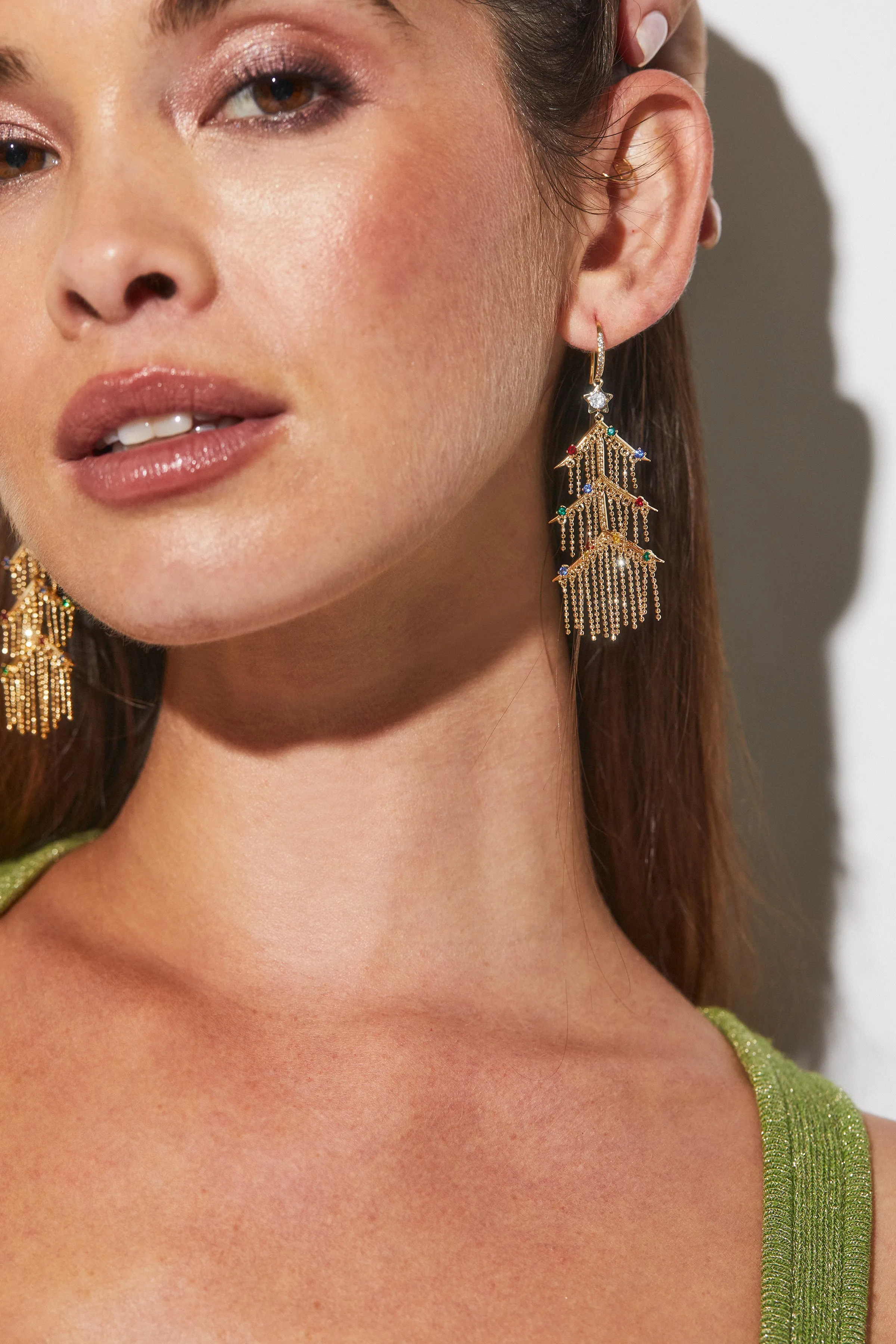 SLEIGH ALL DAY TINSEL TREE CHANDELIER EARRINGS