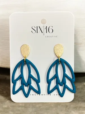 Teal Flower Outline Clay Earrings