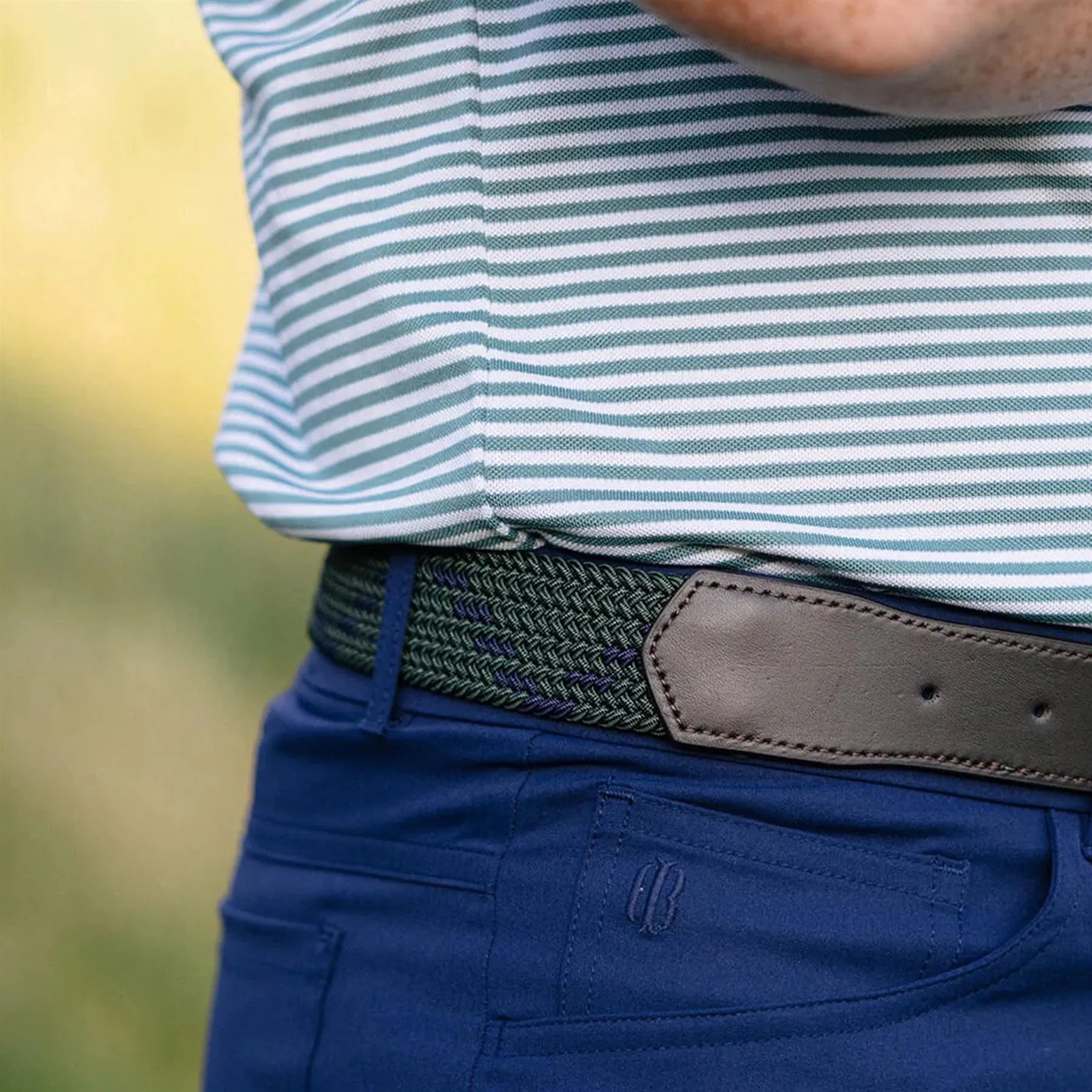 The Fischer Belt Pine/Navy Dogleg Stripe - 2024