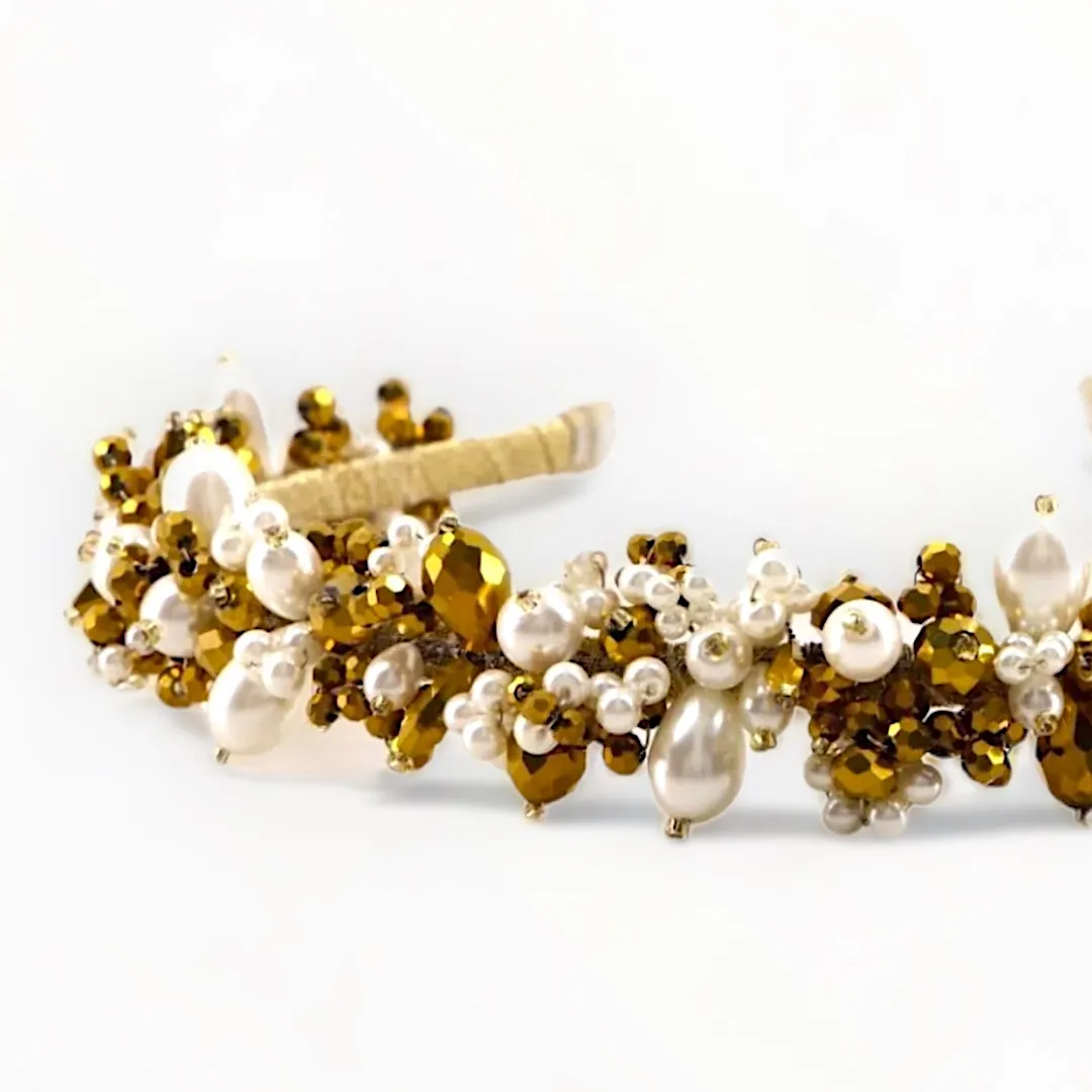 The Sachi Girls hand beaded Pearl & Crystal Headband