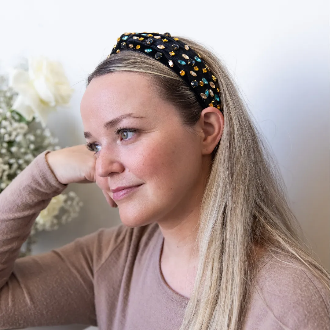 Traditional Knot Headband - Velvet Black Gem