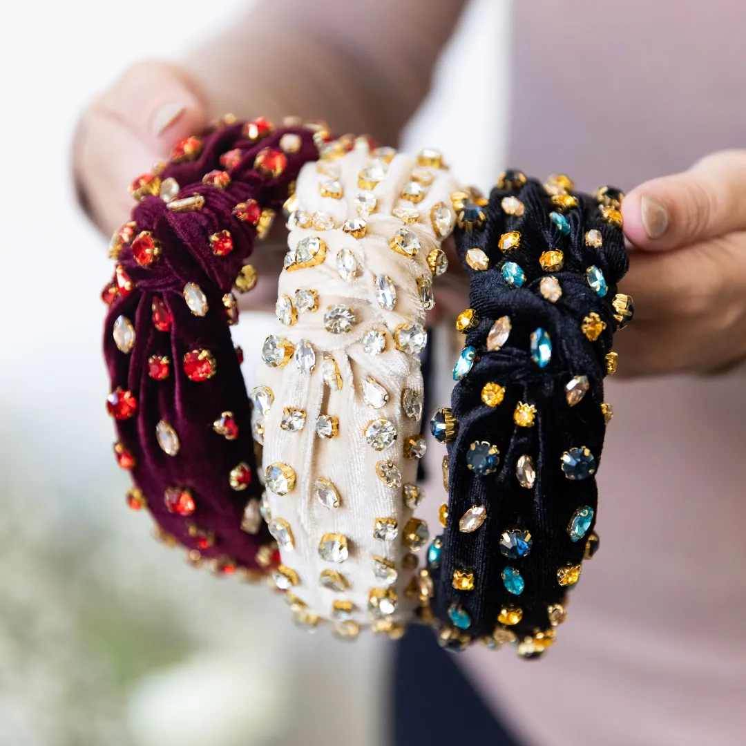 Traditional Knot Headband - Velvet Black Gem