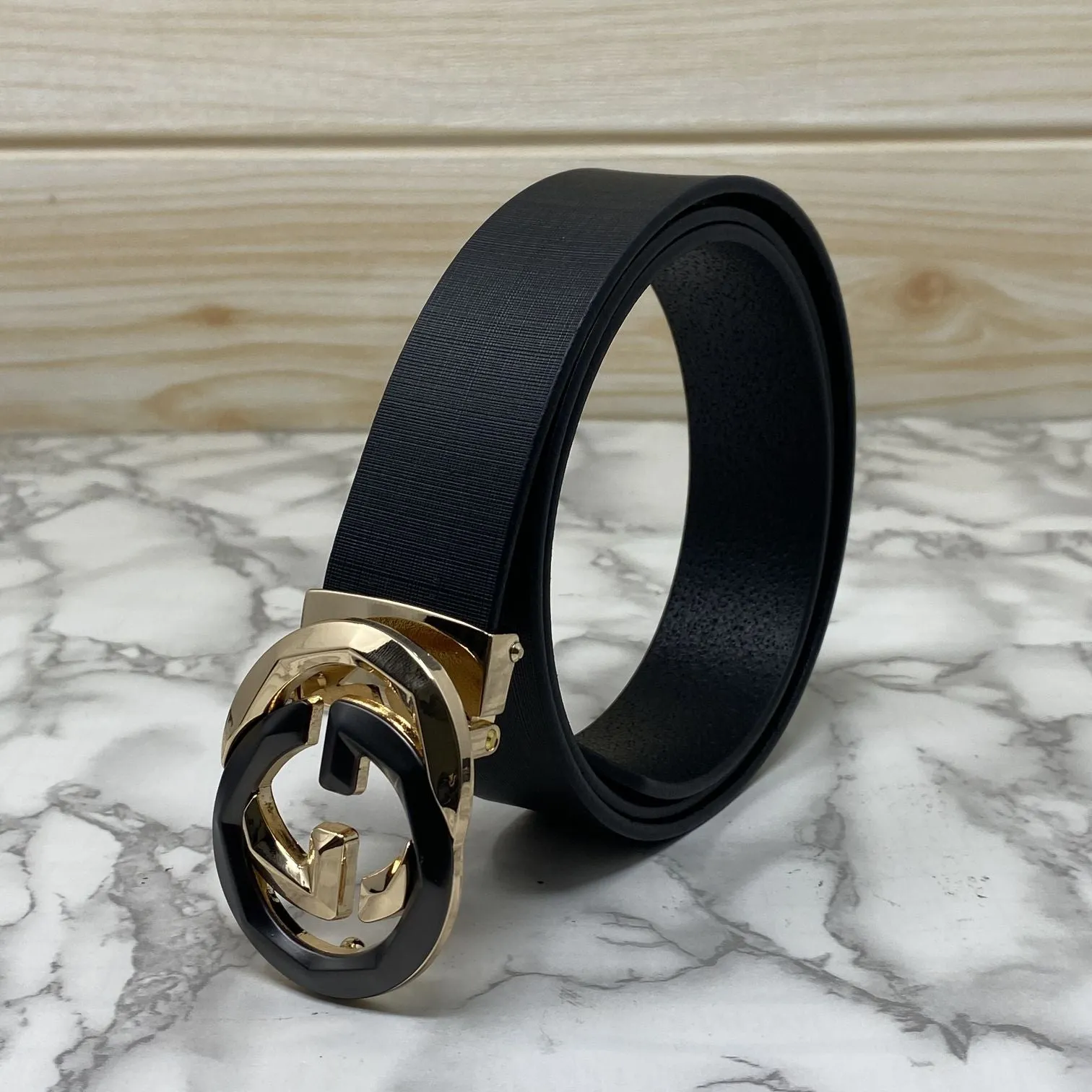 Two Tone Metal Round GG Leather Strap Belt-JonasParamount