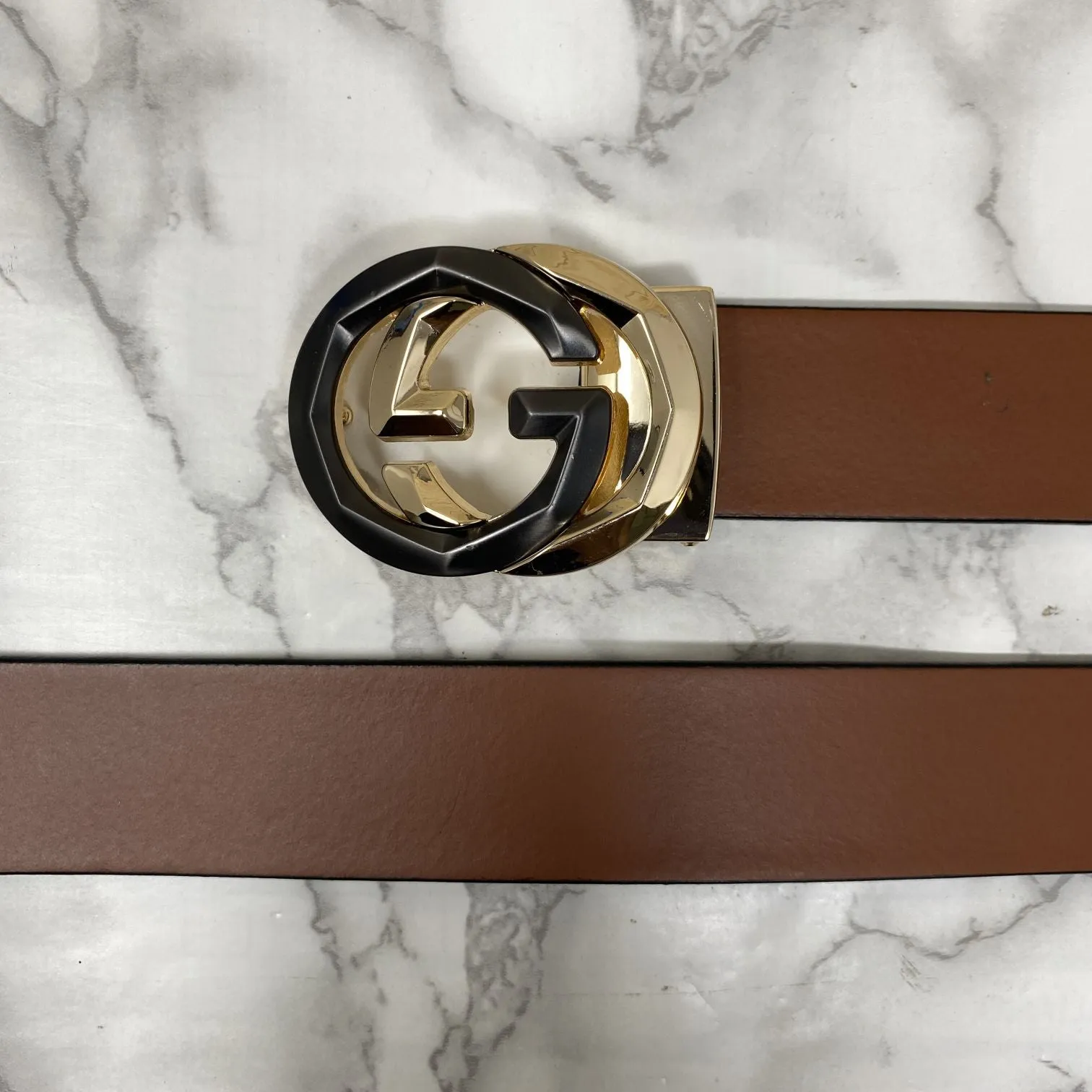 Two Tone Metal Round GG Leather Strap Belt-JonasParamount