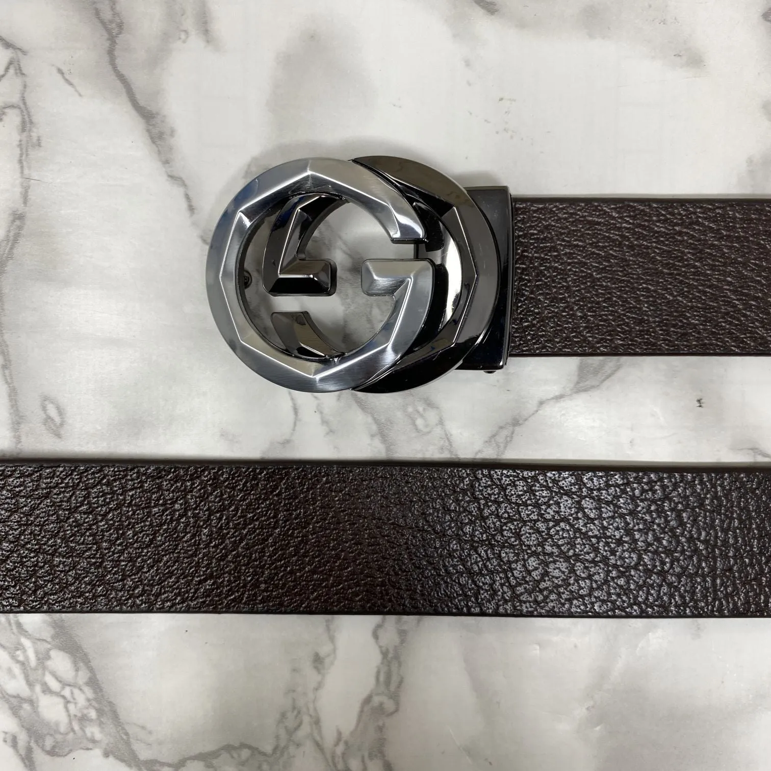 Two Tone Metal Round GG Leather Strap Belt-JonasParamount