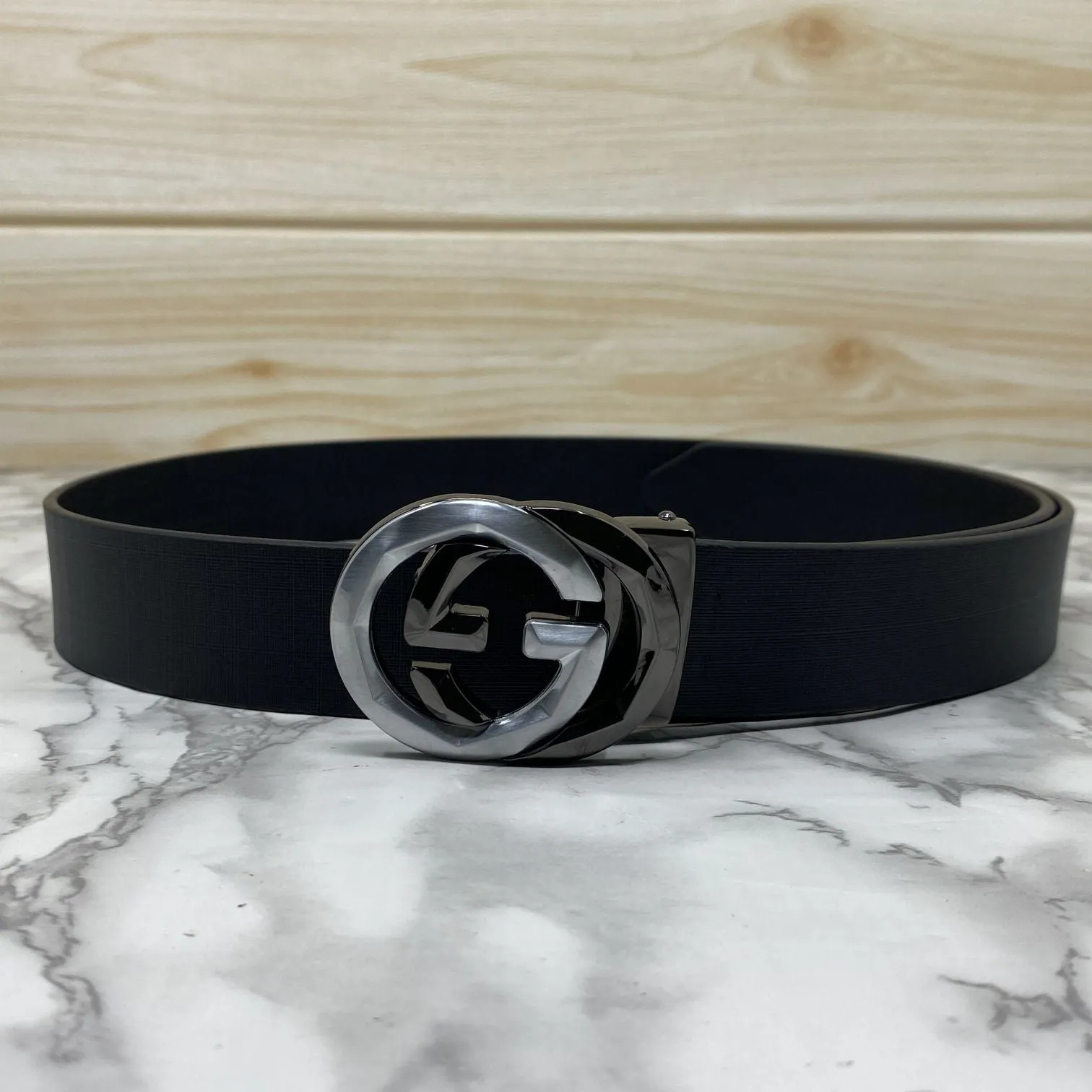 Two Tone Metal Round GG Leather Strap Belt-JonasParamount