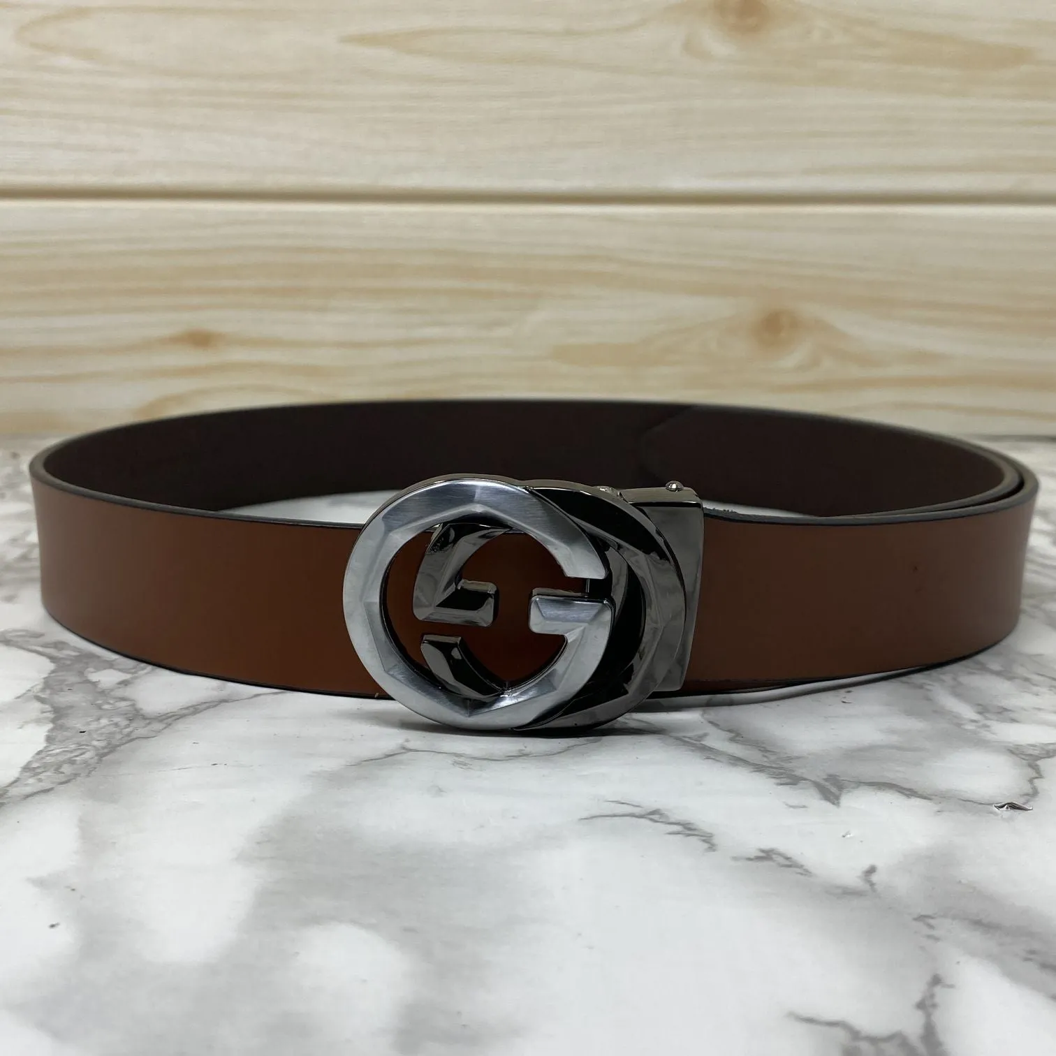 Two Tone Metal Round GG Leather Strap Belt-JonasParamount