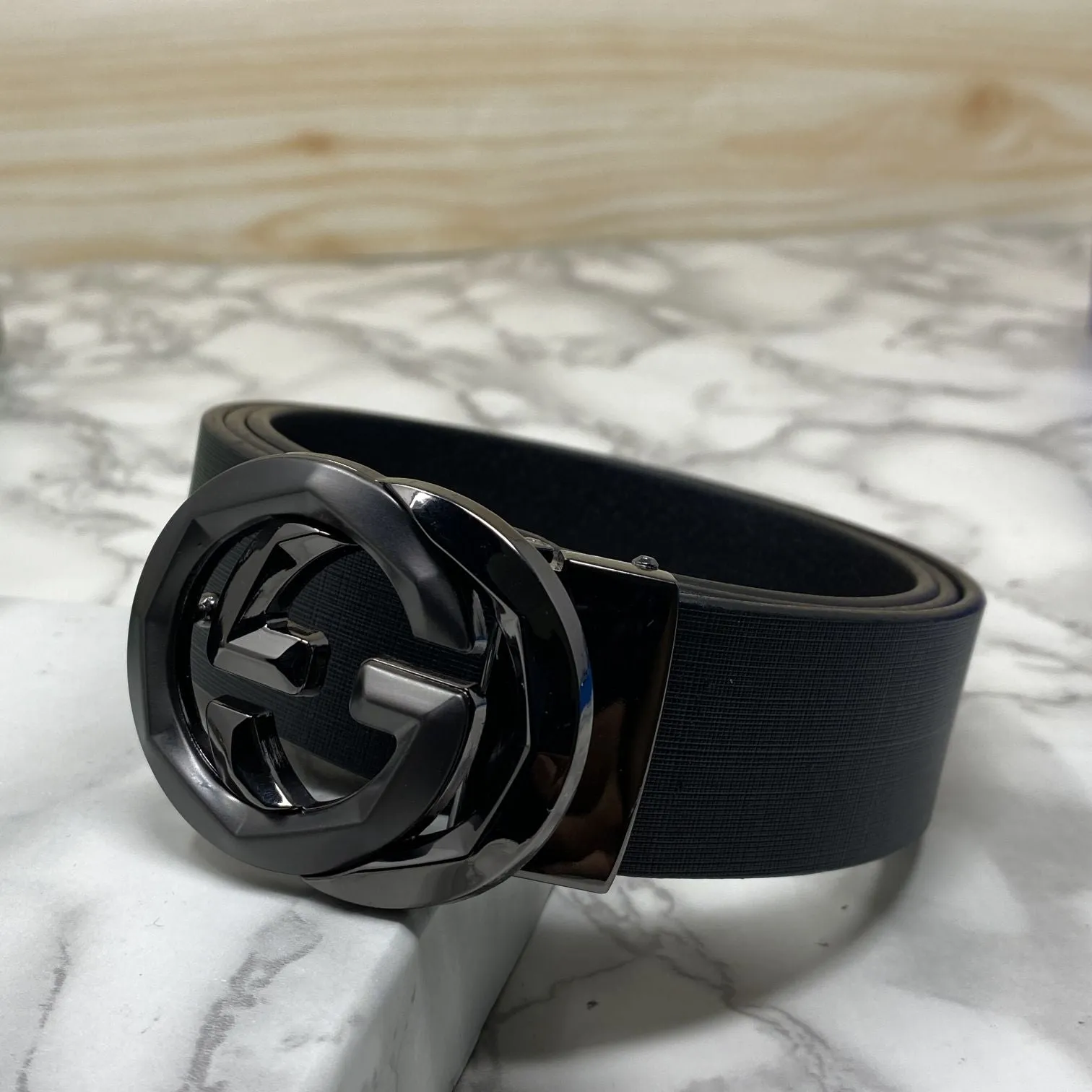 Two Tone Metal Round GG Leather Strap Belt-JonasParamount