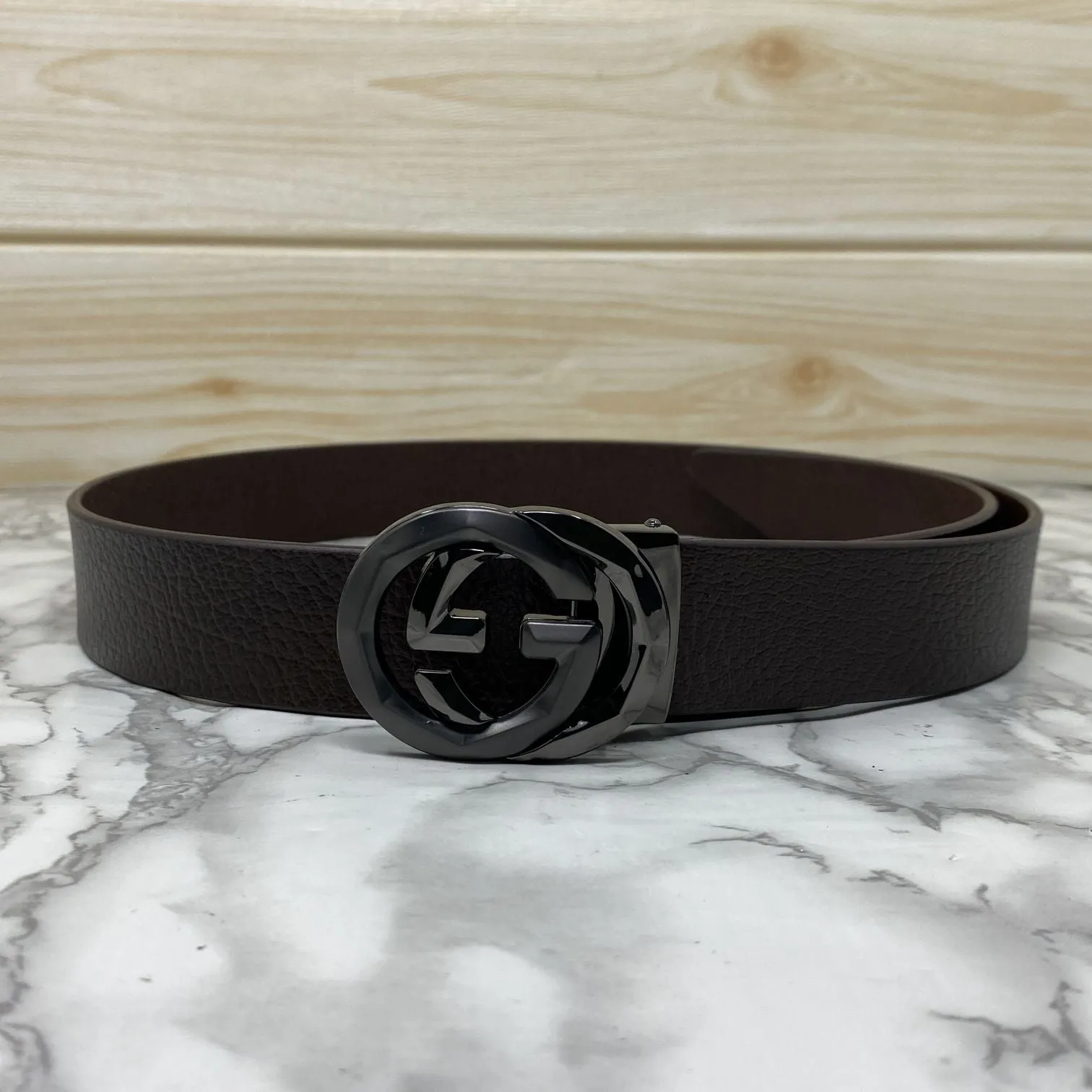 Two Tone Metal Round GG Leather Strap Belt-JonasParamount