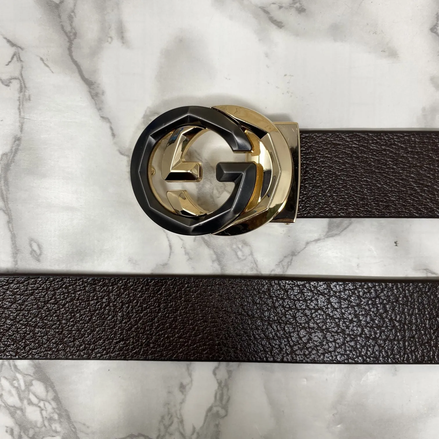 Two Tone Metal Round GG Leather Strap Belt-JonasParamount