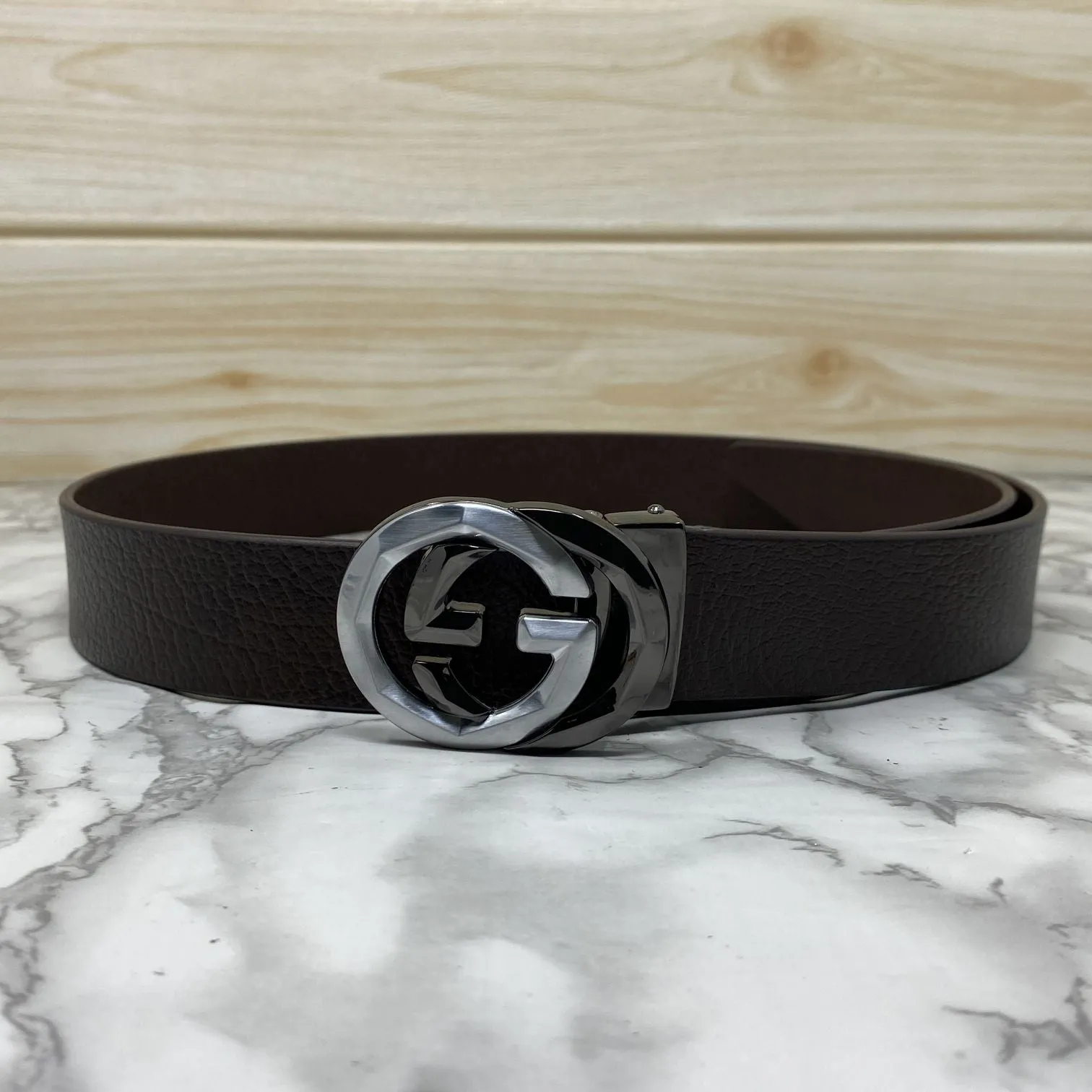 Two Tone Metal Round GG Leather Strap Belt-JonasParamount