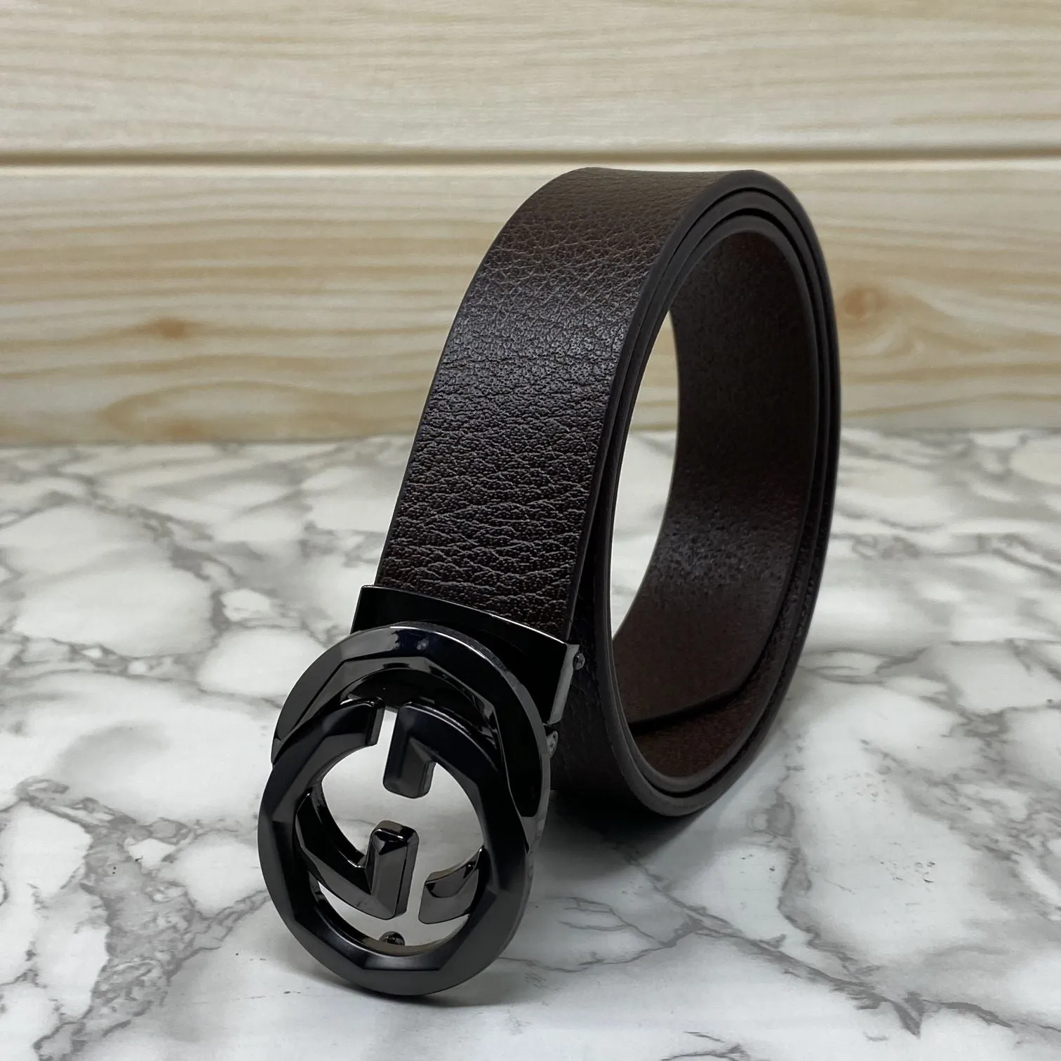 Two Tone Metal Round GG Leather Strap Belt-JonasParamount