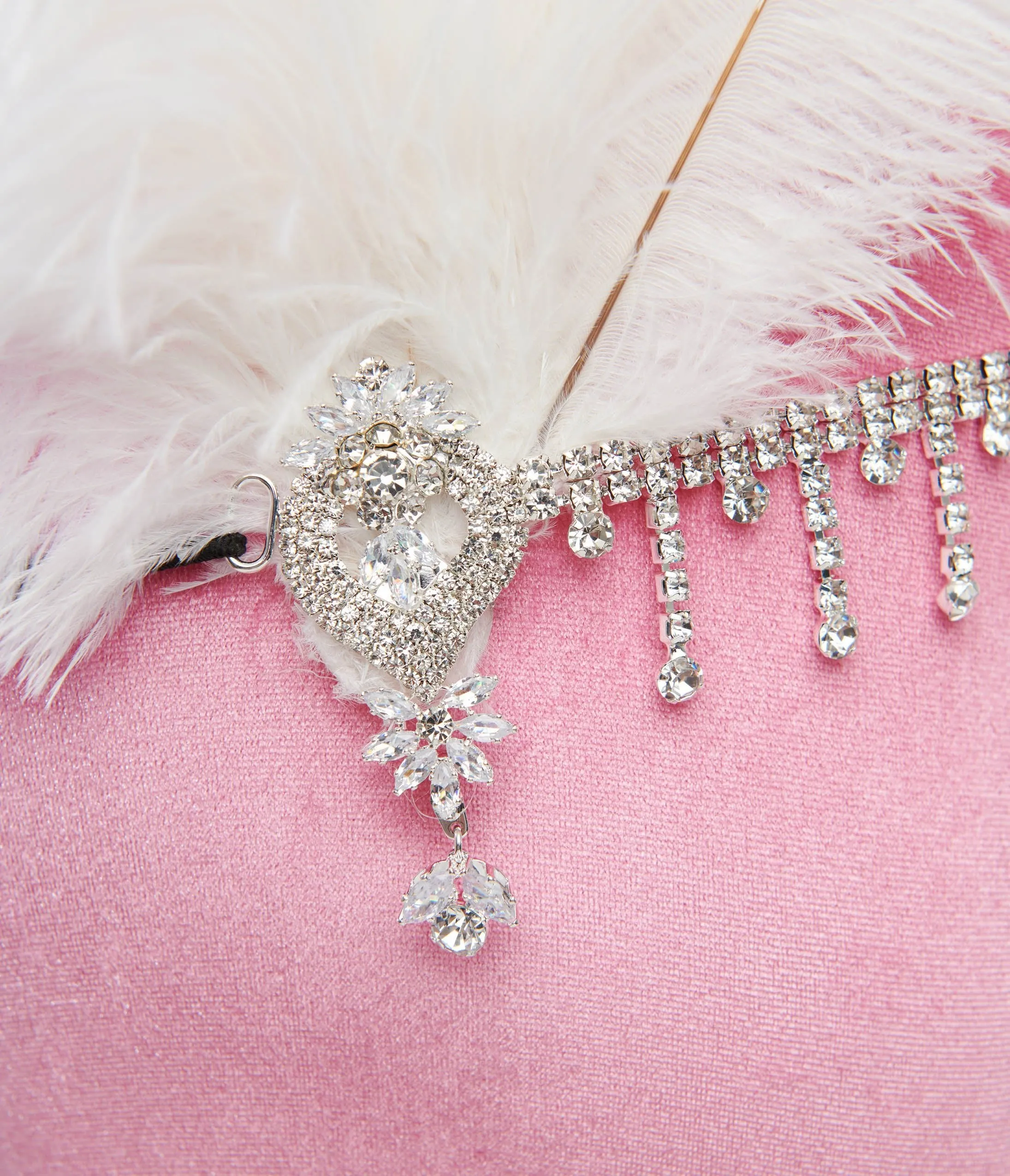 Unique Vintage 1920s White Feather & Silver Rhinestone Headband