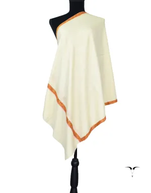 White Pashmina Stole With Sozni 5517