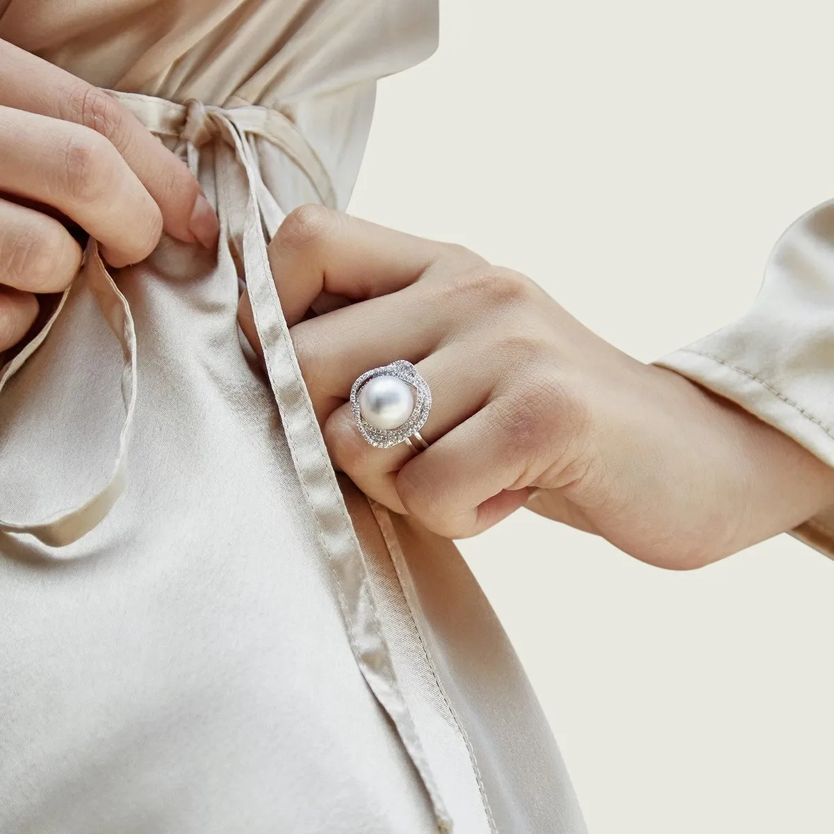 White South Sea Pearl & Diamond Orion Cocktail Ring