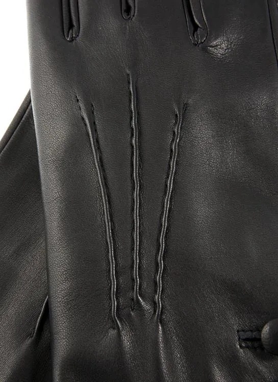 Women's Three-Point Cashmere-Lined Leather Gloves with Buttons