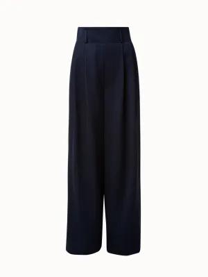 Wool Gabardine High Waist Wide Leg Pants