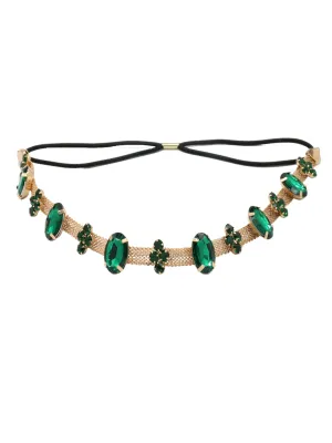 Yellow Chimes Head Chain For Women Dark Green Crystal Beaded Headbands For Women and Girls